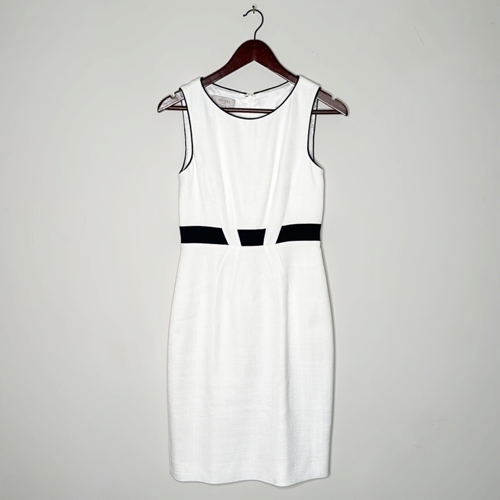 HOBBS London White Black Sleeveless Linen Sheath Work Cocktail Dress women SZ 4